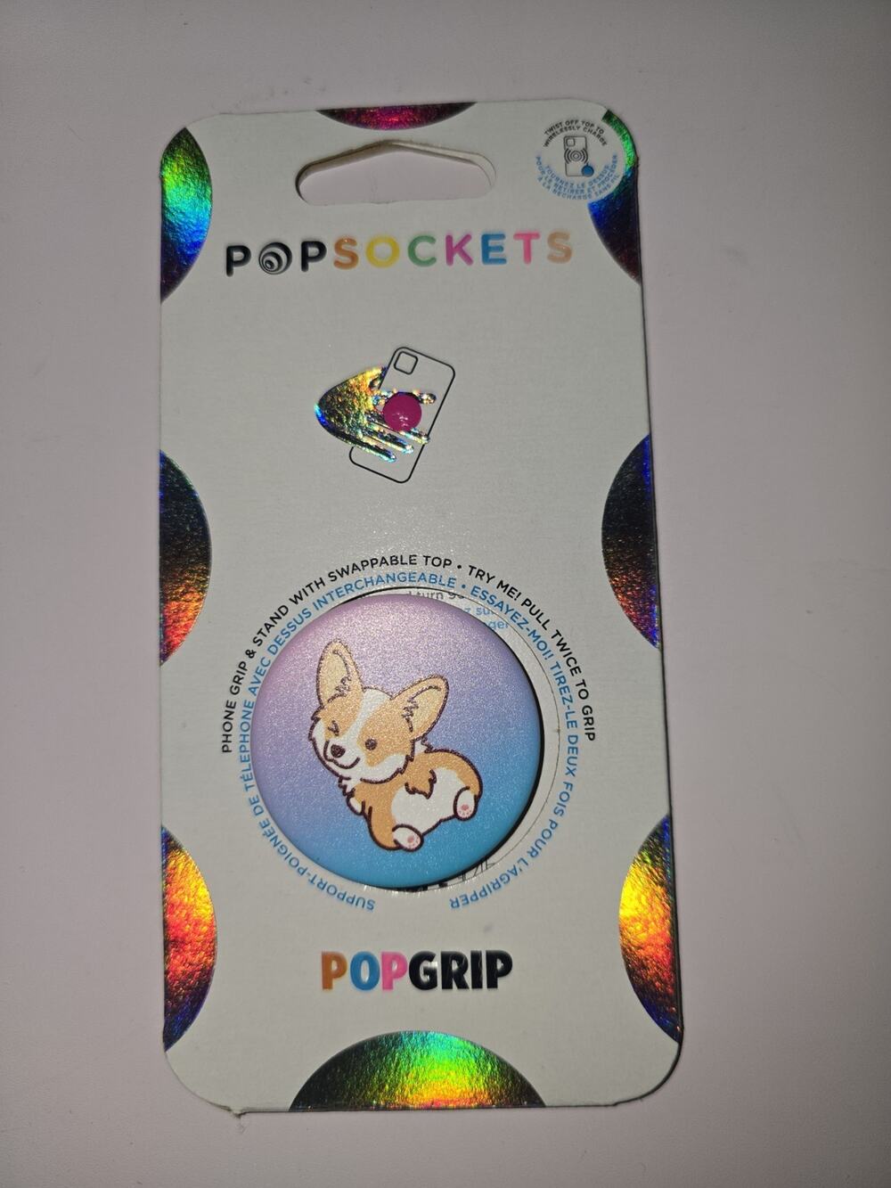 POPSOCKETS Pop Grip Pop Socket Cheeky Corgi Brand New Stand with Swappable Top
